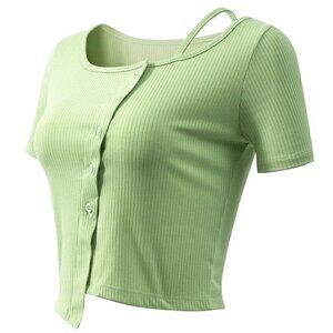 Women's Short Sleeve Crew Neck T Shirt - Green - Knit - Basic Cami